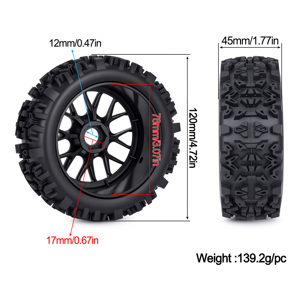 120MM Off-Road RC Tires 17mm H - Rc Hobby Trucks recension och pris